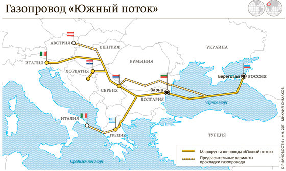 Схема маршрута прохождения газопровода